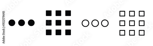 Grid of squares and dots icons illustrating data and organization in different fill styles