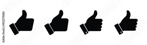 Group of black thumbs up icons showing different hand gestures and orientations