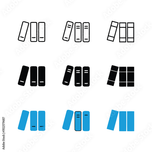 Group of book icons in different arrangements and styles, representing knowledge