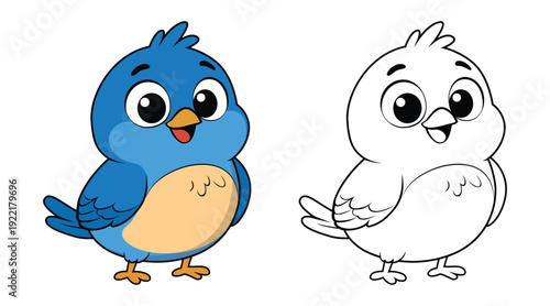 Cute Bird Cartoon Coloring Page For Kids. Animal Coloring Book Printable Illustration. illustration of a Bird.