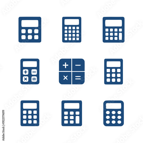 Group of calculator icons symbolizing finance and calculations