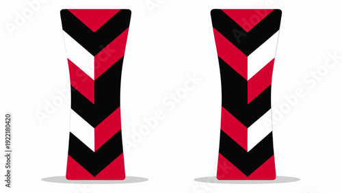 Red white and black diagonal stripes on cylindrical shapes