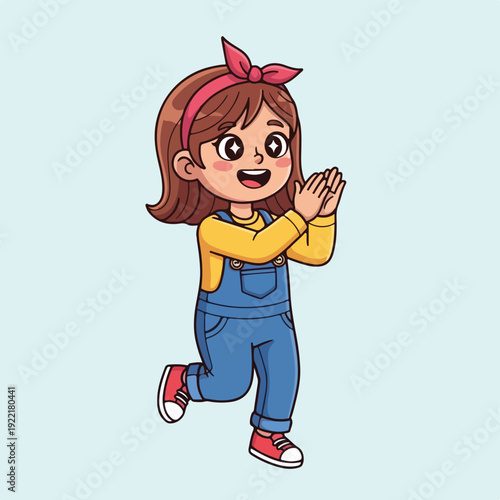 Cartoon girl with brown hair and pink headband in running motion