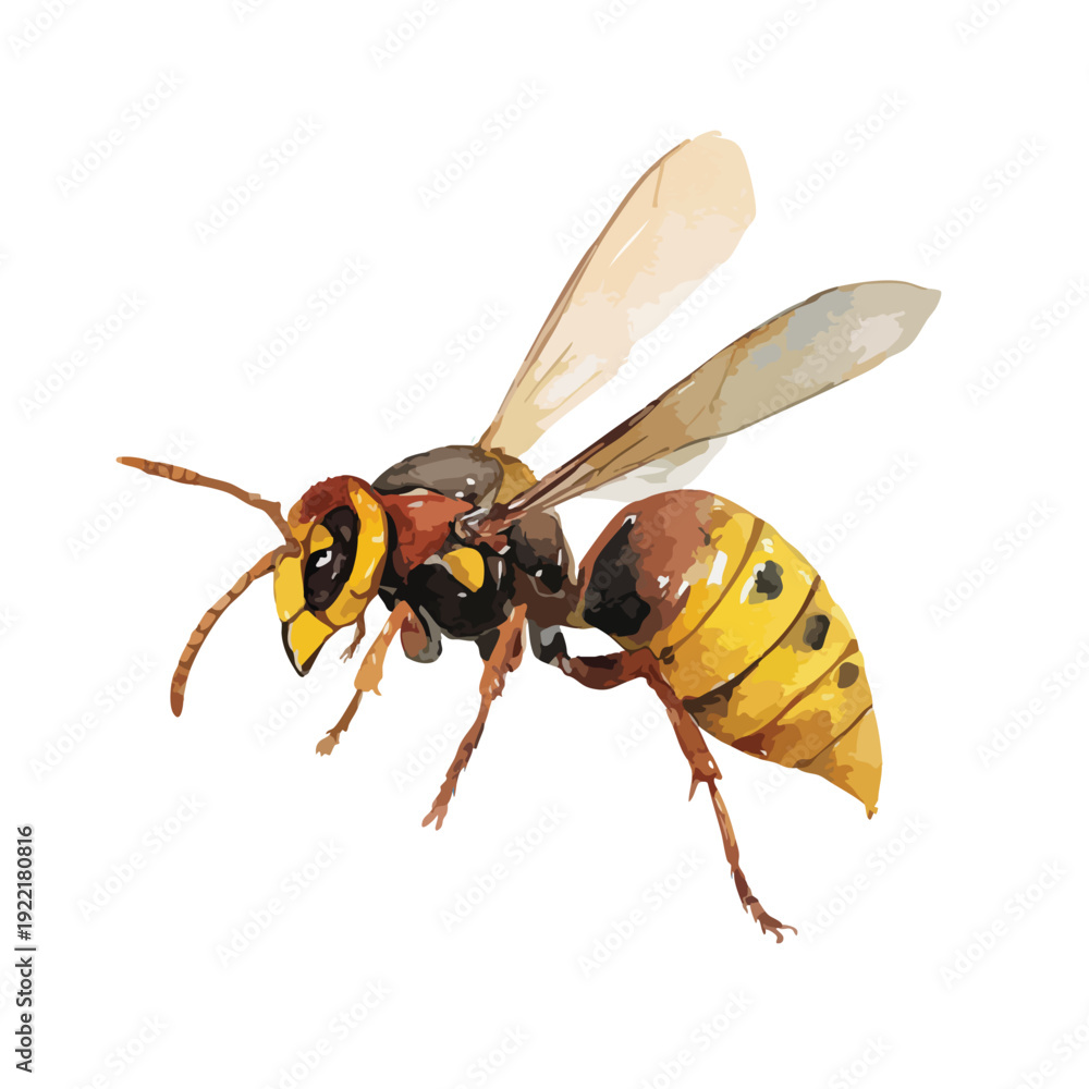 Fototapeta premium Vibrant Watercolor Wasp Illustration Isolated Insect Art.