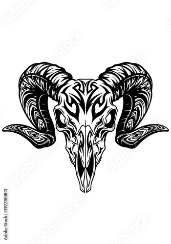 Ram Skull with Horns Design.