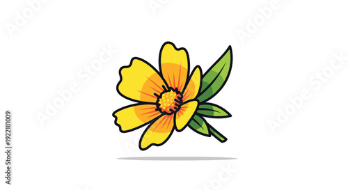Yellow flower with green leaves and shadow