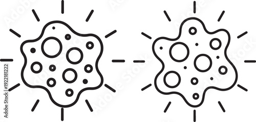 Abstract Germ or Bacteria Cell Icon Set in Black and White, Representing Illness, Virus, Infection, Microorganism, and Disease in Medical Contexts