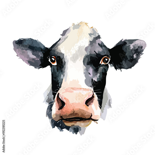 Watercolor Cow Head Illustration Artistic Dairy Cow Portrait.