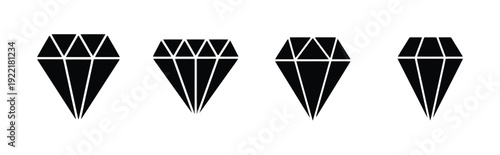Group of four identical diamond icons, symbolizing precious gems, wealth, or value.