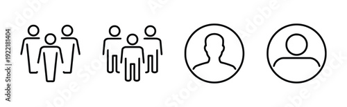 Group of people icons and single user profile avatars outline set