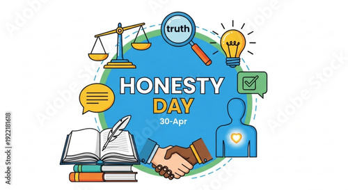 Honesty day april 30th concept with truth symbols and handshake