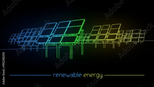 Black line art of solar panel array forming abstract geometric patterns, renewable energy visualization concept