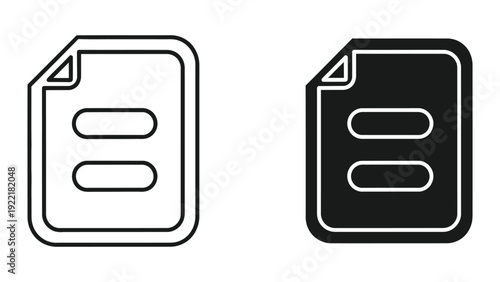 Document icon with lines inside, representing information or content, in outline and solid styles