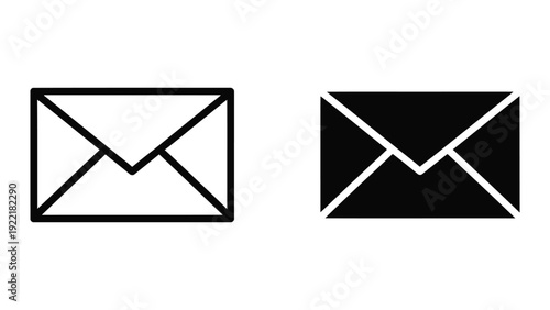 Email Envelope Icon in Flat Minimalist Black and White Vector Style for Communication