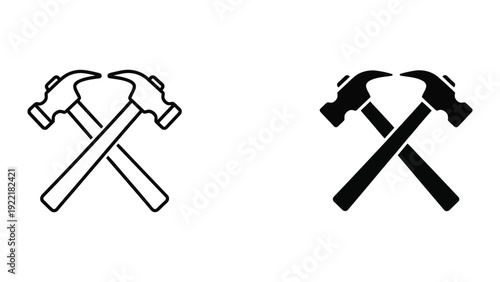 Crossed Hammers Icon Vector for Construction and Renovation Symbols