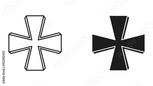 Iron Cross Symbol Vector Illustration in Outline and Solid Styles