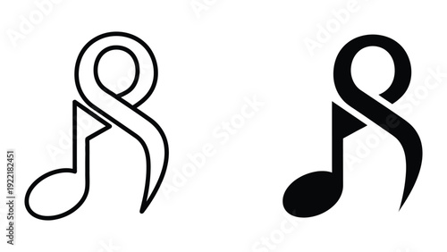 Musical note icons, representing music, sound, and melody, in outline and solid fill styles