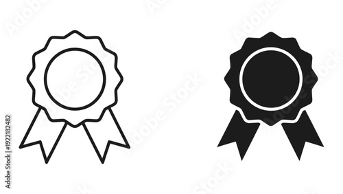 Rosette Award Medal Icon Set - Outline and Solid Achievement Symbol