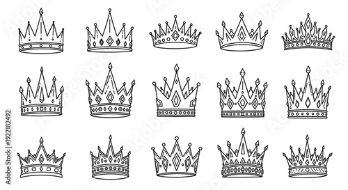 A set of royal crowns in a minimalist line art style
