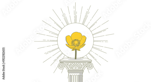 Flower in Sphere Above Ionic Pedestal with Radiating Lines