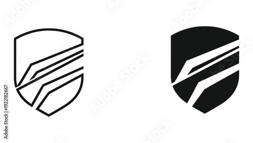 Abstract Shield with Diagonal Stripes Icon - Protection and Security Symbol