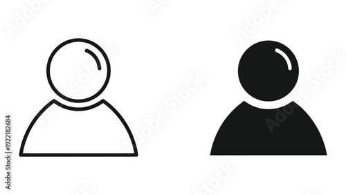 User Icon: Person Symbol in Outline and Solid Styles, Representing Profile or Account