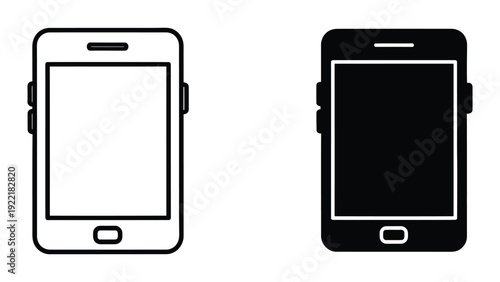 Sleek Smartphone Mobile Phone Icon Set: Outline and Filled Vector for Digital Communication