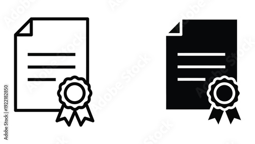 Official Document with Seal Icon in Minimal Outline and Solid Design