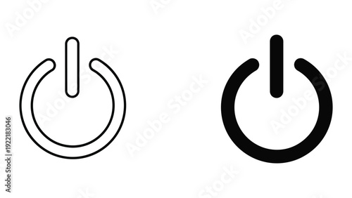 Power Button Icon Set: Outline and Solid Black Versions for Digital Interfaces