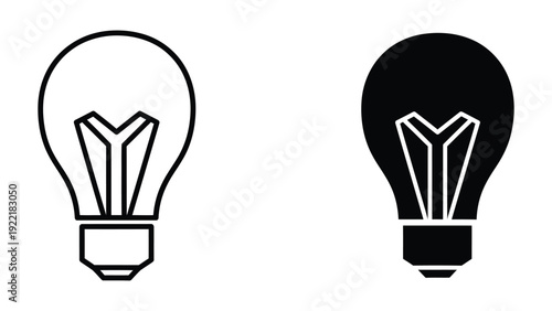 Light Bulb Outline and Filled Icon Set in Minimalist Flat Design Style
