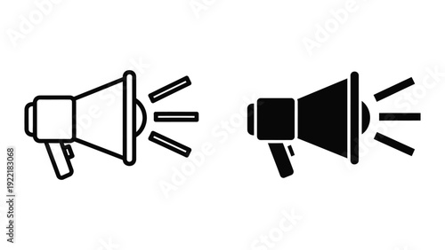Megaphone icon, announcement and communication concept, outline and solid fill vector illustration