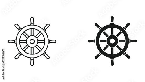 Ship's wheel icons in outline and solid black for navigation and maritime themes