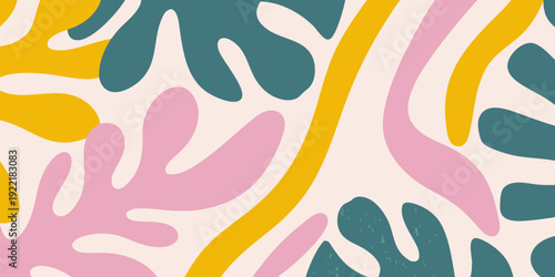 Abstract floral shapes in pastel and bold color blocks