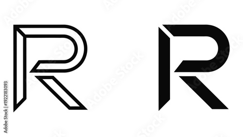 Modern letter R icon, clean geometric design in outline and solid black, perfect for branding and corporate identity.