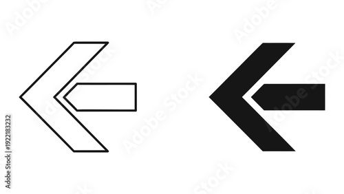 Left Arrow with Tail Icon - Outline and Solid Black