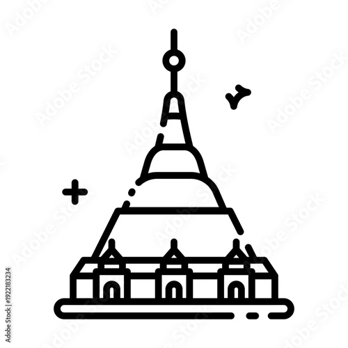 Shwedagon Pagoda Icon Myanmar Landmark Outline Vector Graphic