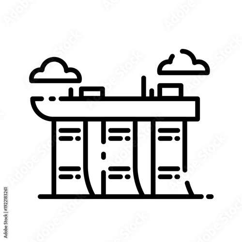 Singapore Luxury Hotel Landmark Icon in Minimalist Line Art Style