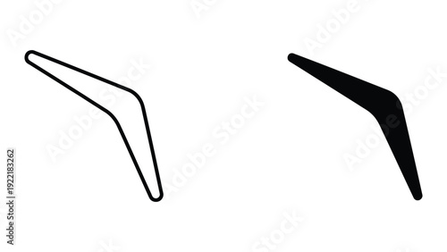 Boomerang shapes, outline and solid black vector icons for sports and return