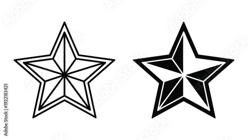 Intricate Geometric Star Icon Set with Outline and Detailed Solid Styles