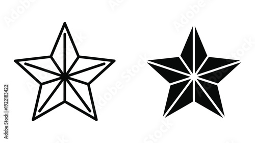 Geometric Nautical Star Icon Set with Outline and Solid Fill Styles
