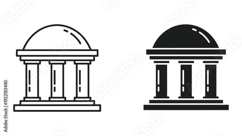 Classical building with columns and dome, representing government, justice, or finance, in outline and solid black.