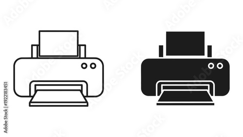 Office Desktop Printer Icons in Outline and Filled Vector Styles