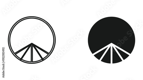 Peace Symbol Inside Circle, Outline and Solid Black, Vector Art