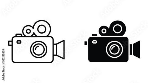Vintage Movie Camera Icons for Cinema and Film Production Graphics
