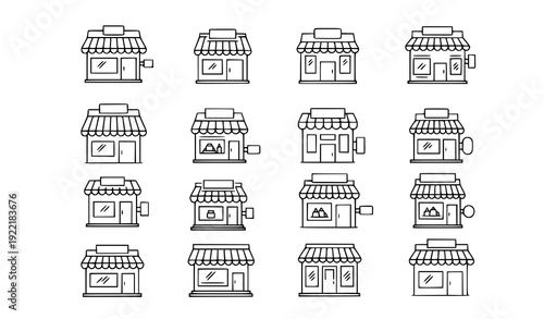 Modern Store and Shop Outline Icons – Retail Building Vector Illustration
