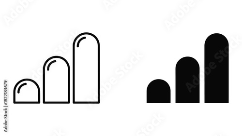 Growth Bar Chart Icons: Outline and Filled Stairs for Progress and Data