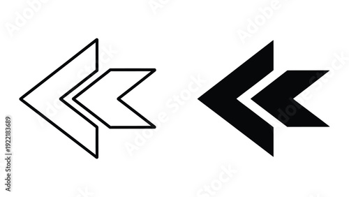Double Left Arrow Icon, Rewind Symbol, Outline and Solid Vector Graphics