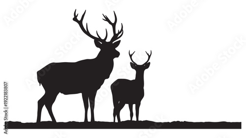 Silhouette of deer family in minimalist style