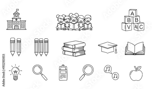 Kindergarten Education Outline Icon – Preschool Learning Vector Illustration