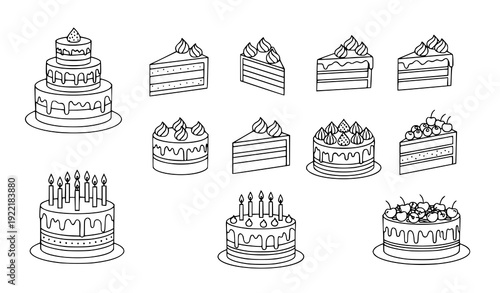 Cake Outline Icon – Dessert and Bakery Vector Illustration
